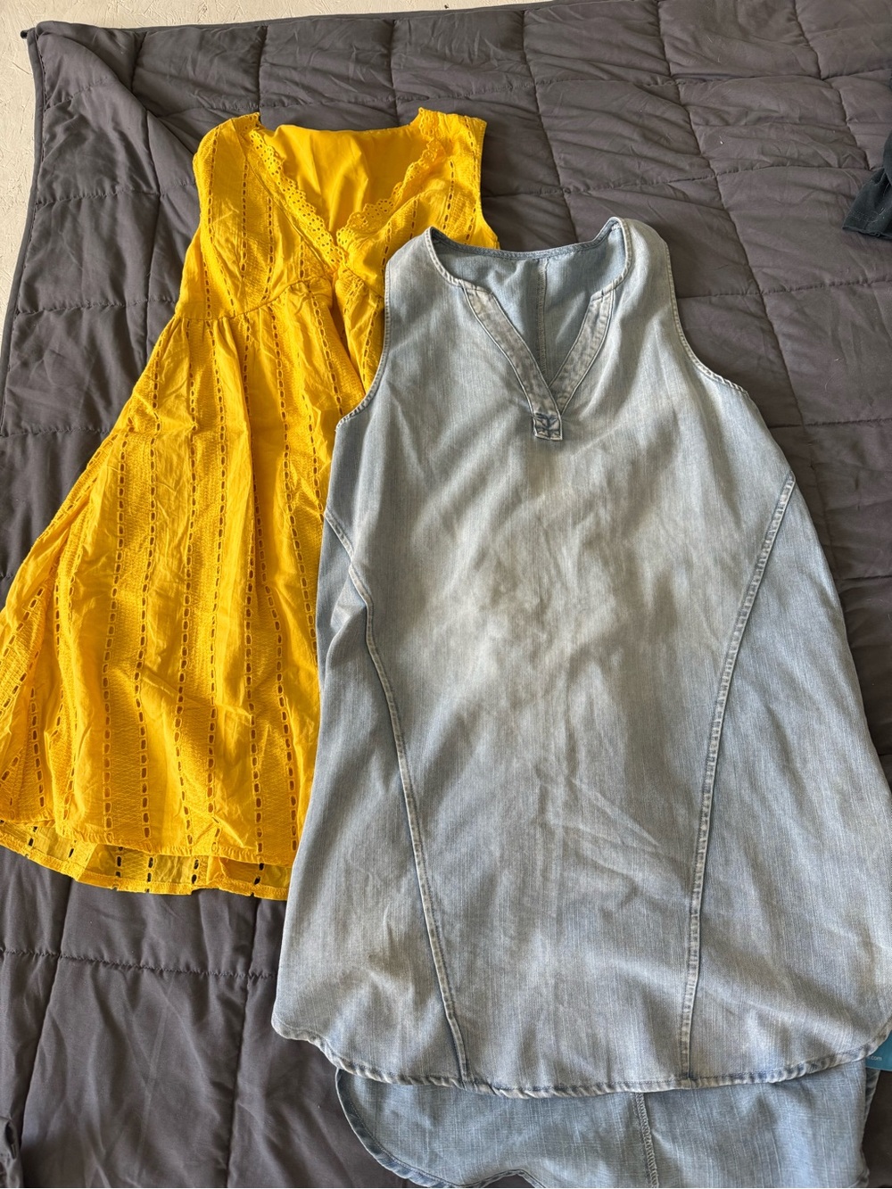 Cupshe Yellow Eyelet Mini Dress & Light Blue Denim-Look Mini Dress